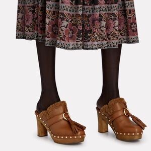 Ulla Johnson Vera Tassel Clogs in Brown Leather with Shearling Interior …